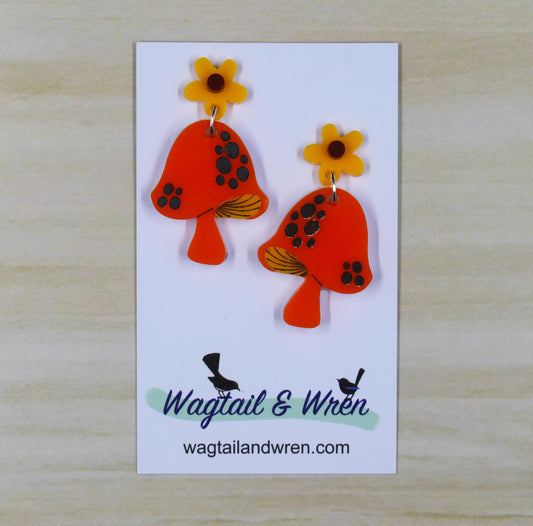 Magic Mushrooms Orange Earrings