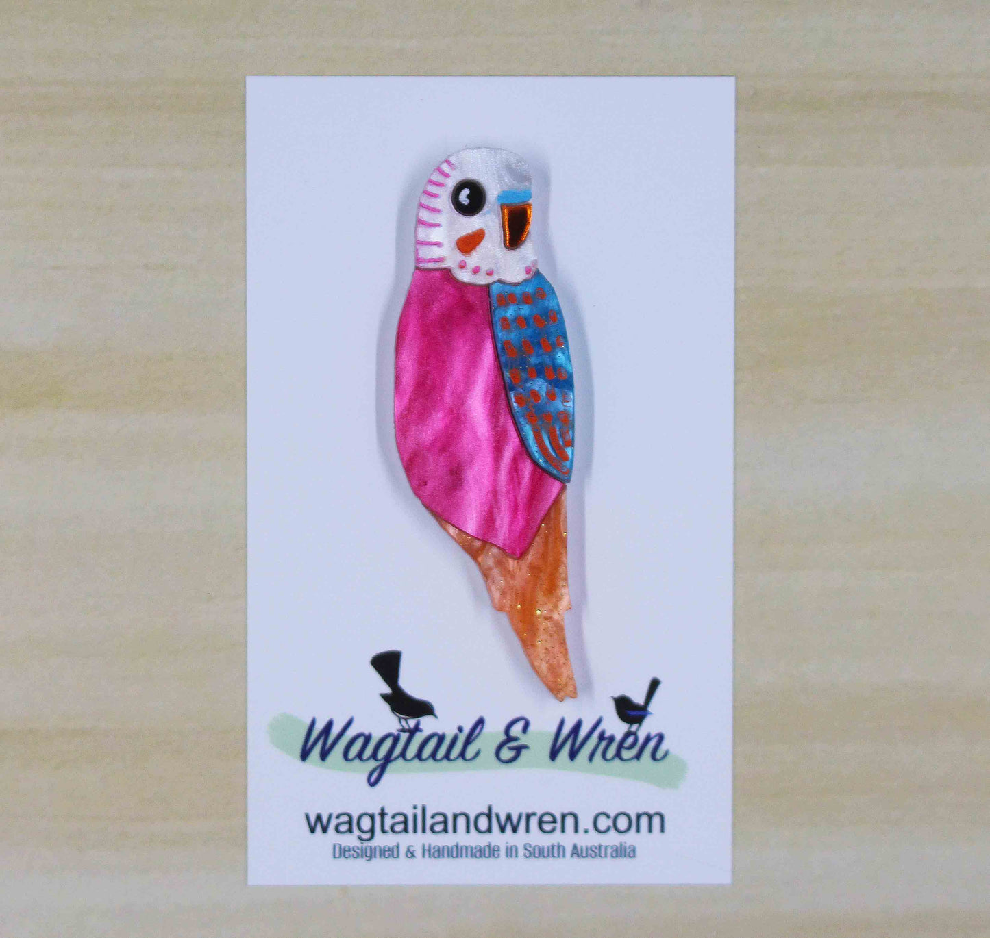 Budgie Brooch Pink
