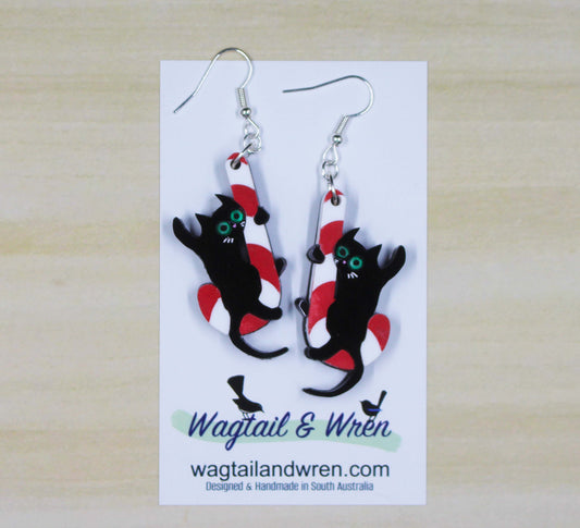 Cat on a Cane Earrings