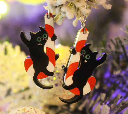 Cat on a Cane Earrings