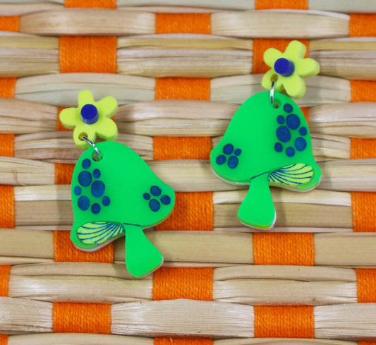 Magic Mushrooms Green Earrings