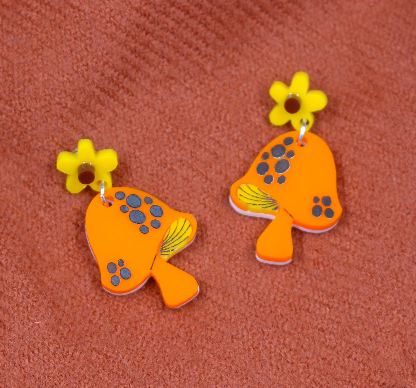 Magic Mushrooms Orange Earrings