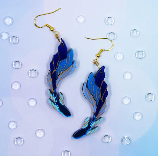 Siamese Fighting Fish Earrings Blue