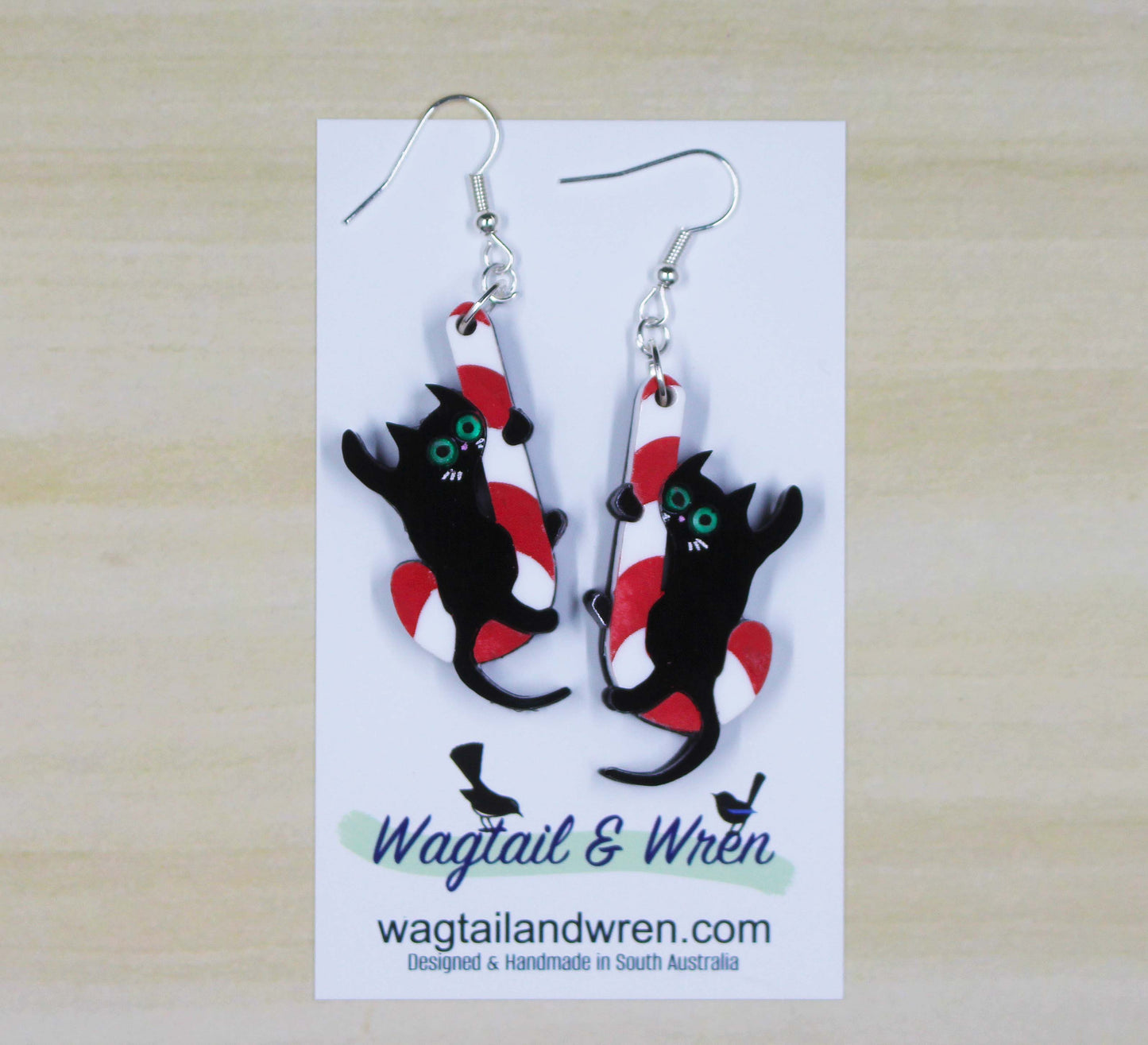 Cat on a Cane Earrings