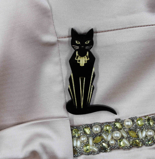 Dark Deco Cat Brooch