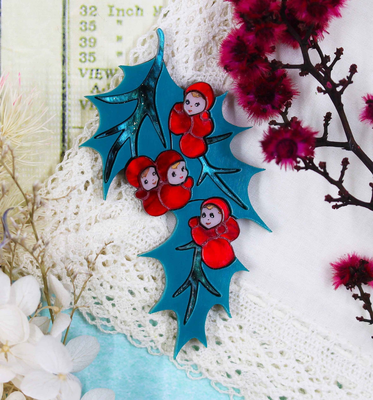 Holly Berry Babies Brooch