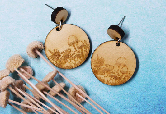 Wooden Mushroom Earrings