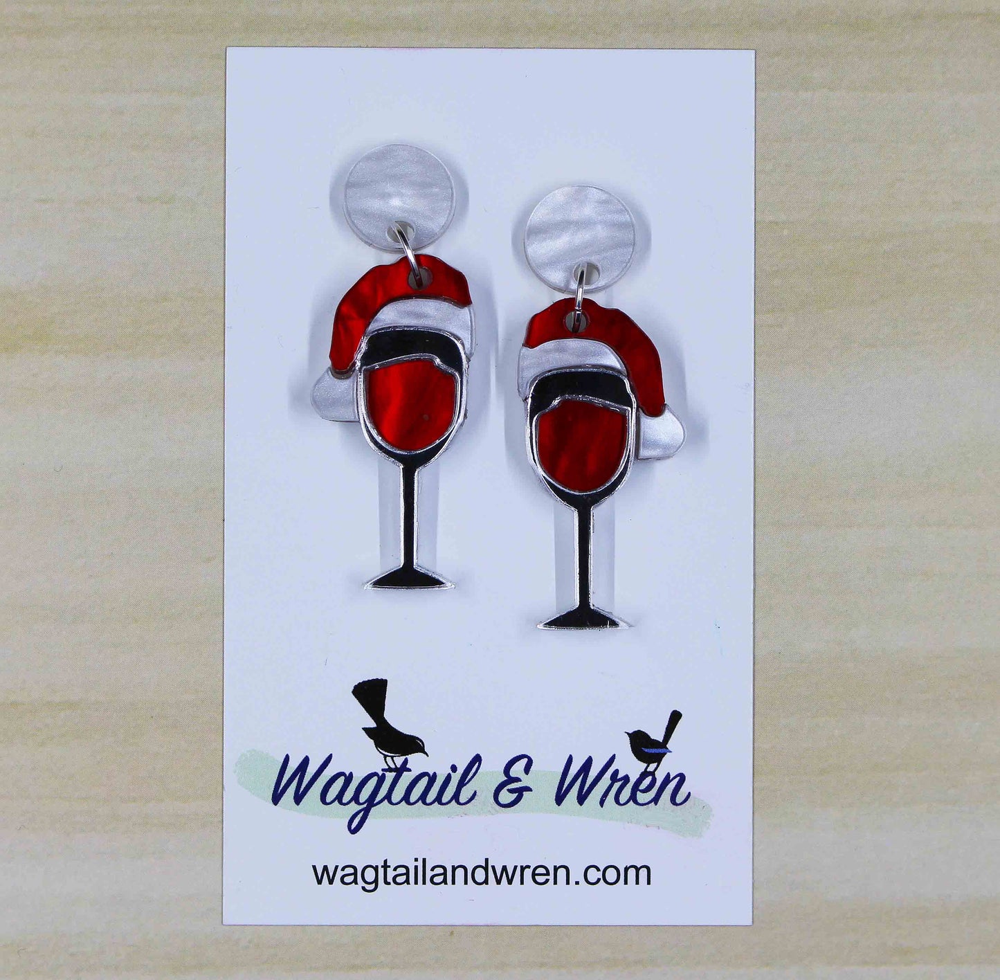 Red Wine Santa Glass Earrings