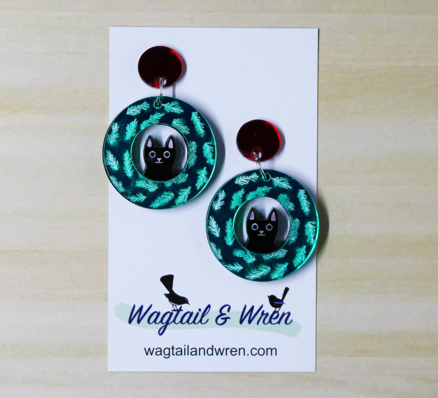 Kitty Wreath Earrings Green Mirror