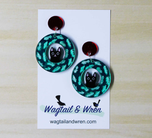 Kitty Wreath Earrings Green Mirror