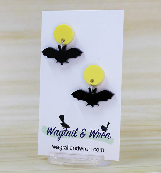 Flying Bat And Moon Earrings