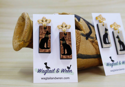 Tivali The Egyptian Cat Wood Acrylic Earrings