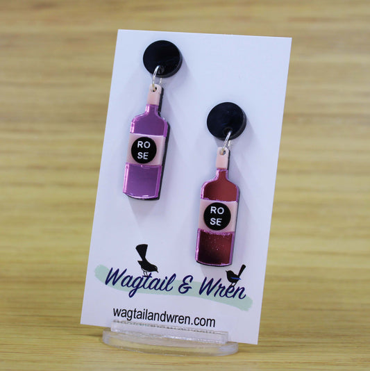 Rose Wine Bottle Earrings