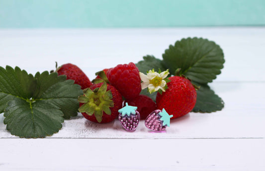 Pink Mirror Strawberry Stud Earrings