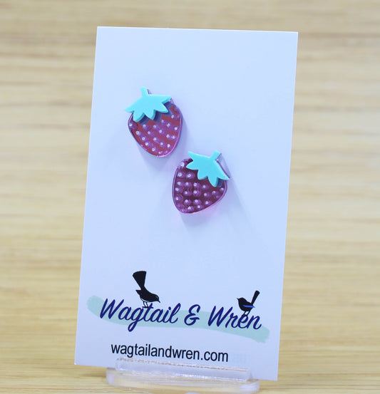 Pink Mirror Strawberry Stud Earrings