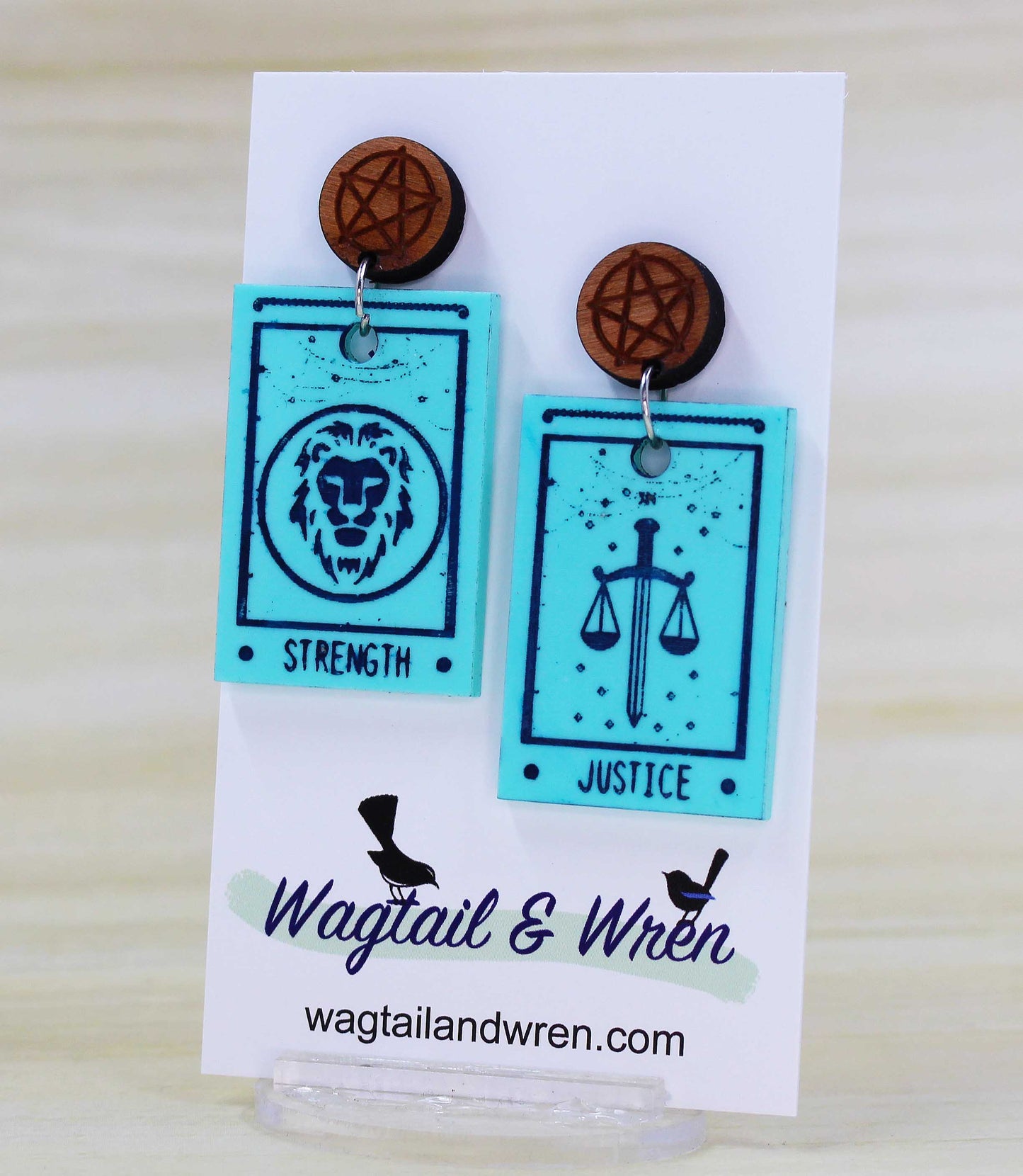 Tarot Card Earrings Strength And Justice