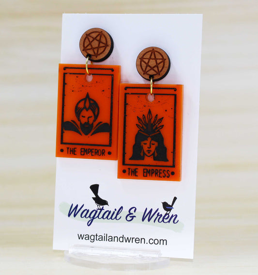 Orange Tarot Card Earrings The Empress And The Emperor