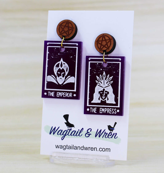 Purple Tarot Card Earrings The Empress And The Emperor