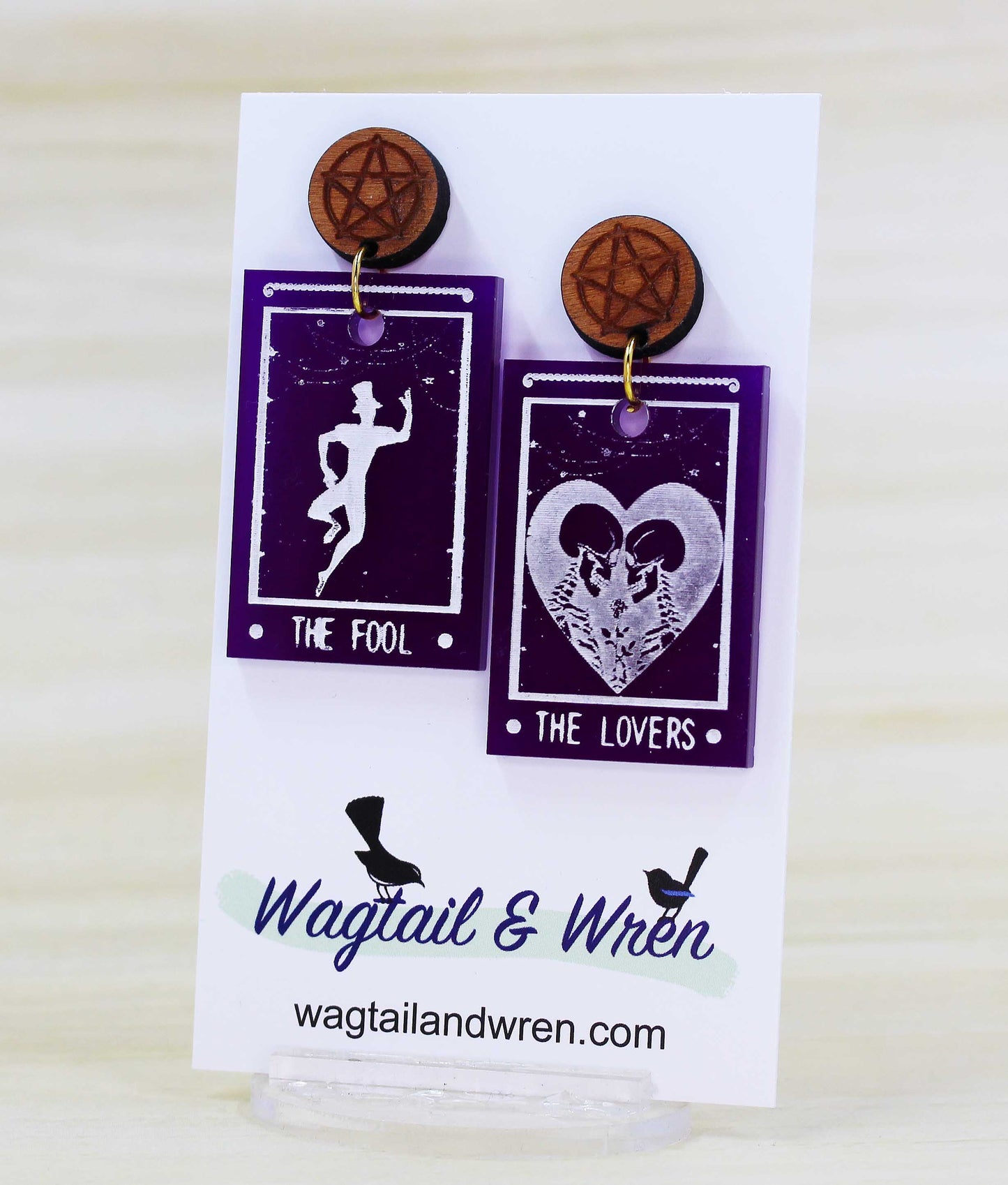 Purple Tarot Card Earrings The Lovers And The Fool