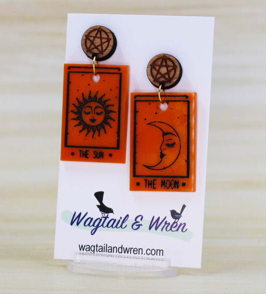 Orange Sun & Moon Tarot Earrings